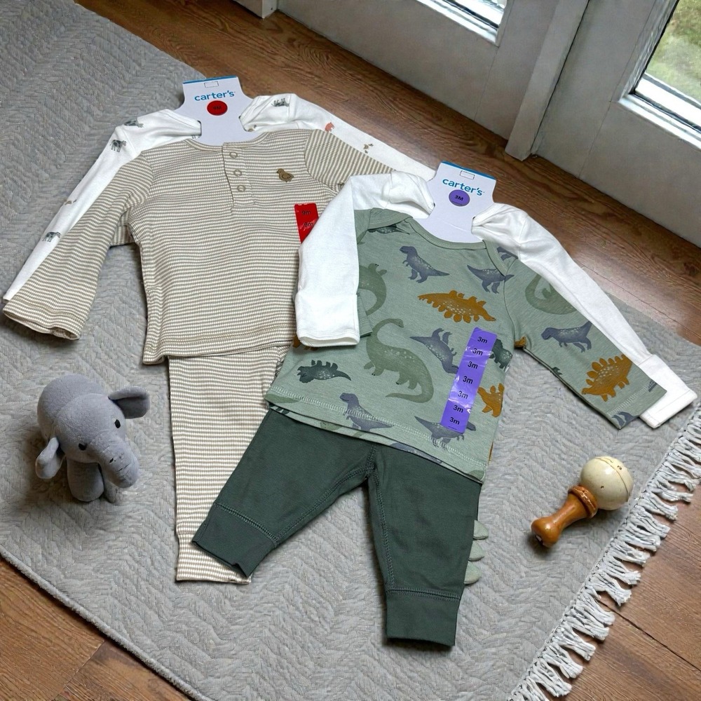NEW Lot of (2) Carter's Clothing Gift Sets Dinosaurs Farm Animals 3-9mo